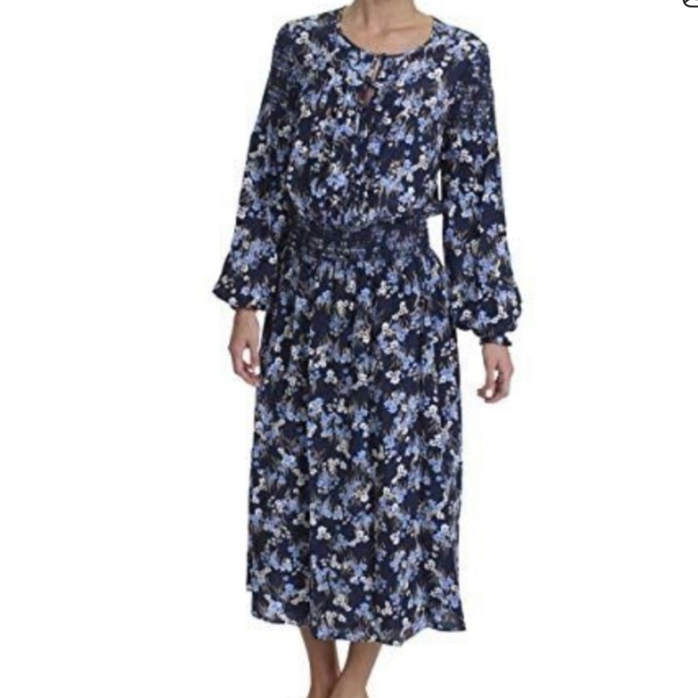 Vintage New Floral Long Sleeve Midi Dress size large